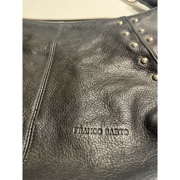 Black Leather Silver Studded Hobo Bag Purse By Franco Sarto - Picture 4 of 16